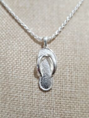 Sterling Silver Flip Flop Pendant Necklace - Silver